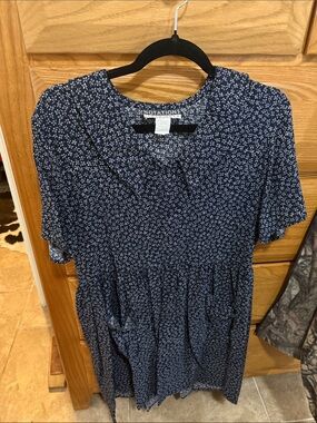 Vintage Notations Navy and White Floral Babydoll Dress